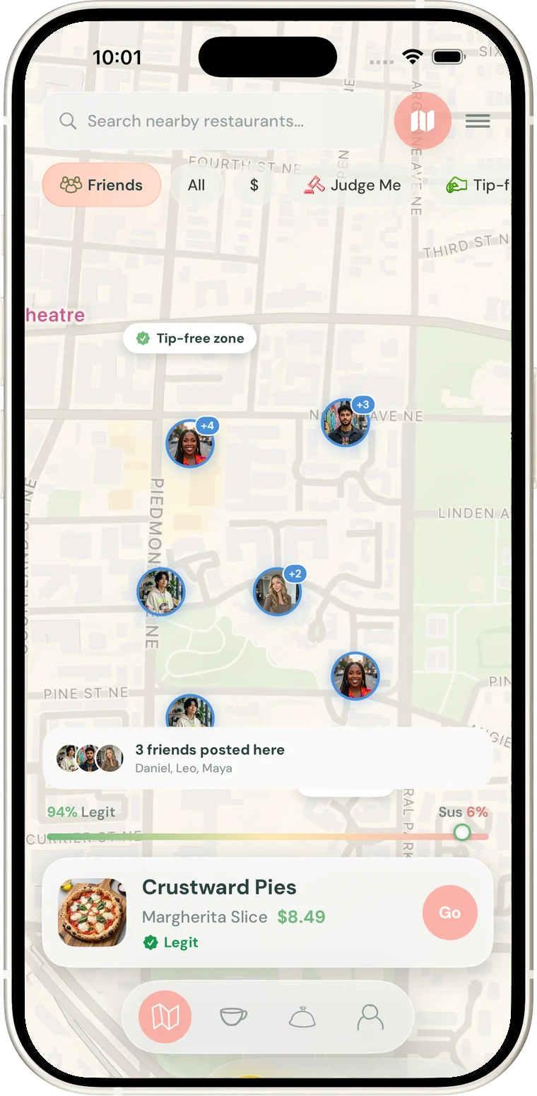 See where your friends are eating, live.