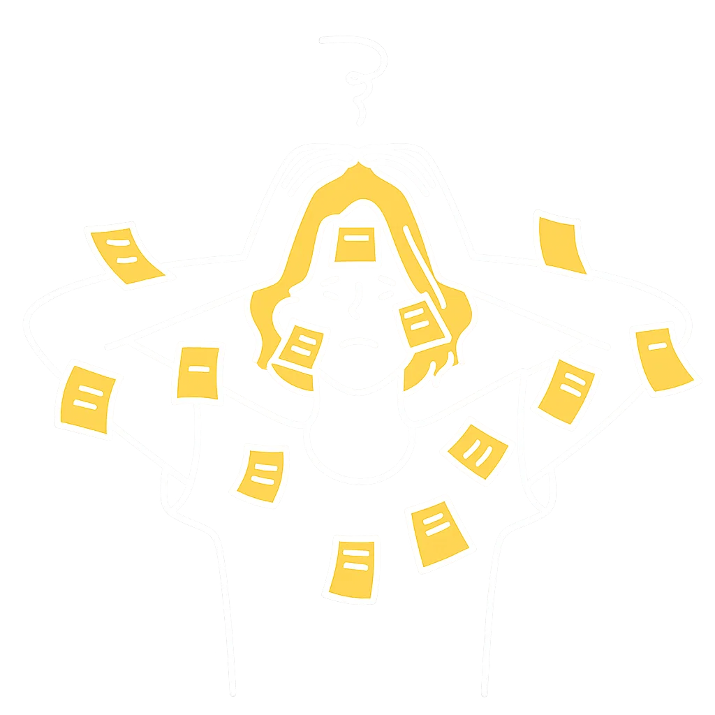 Person with question mark looking at device